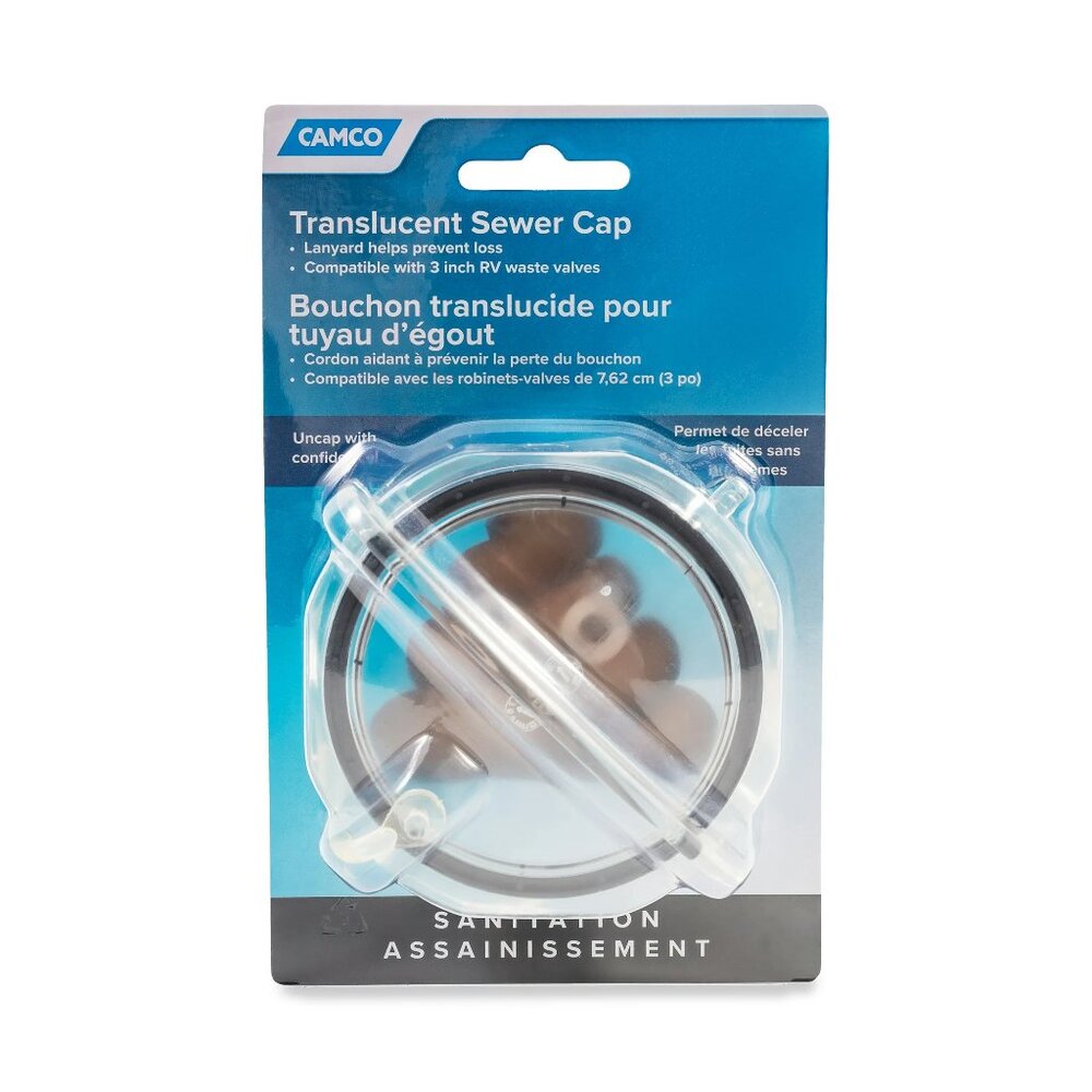 Camco Clear RV Sewer Cap | Bayonet Fitting, For 3-Inch RV Waste Valves (39455)